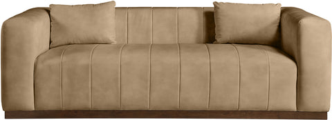 Iris 90.5" Tan Vegan Leather Upholstered Sofa, 1 Piece