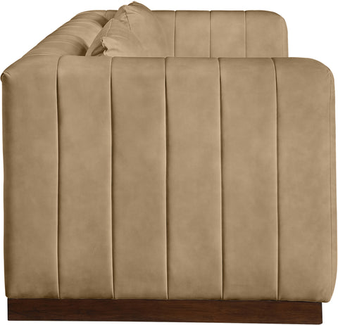 Iris 90.5" Tan Vegan Leather Upholstered Sofa, 1 Piece