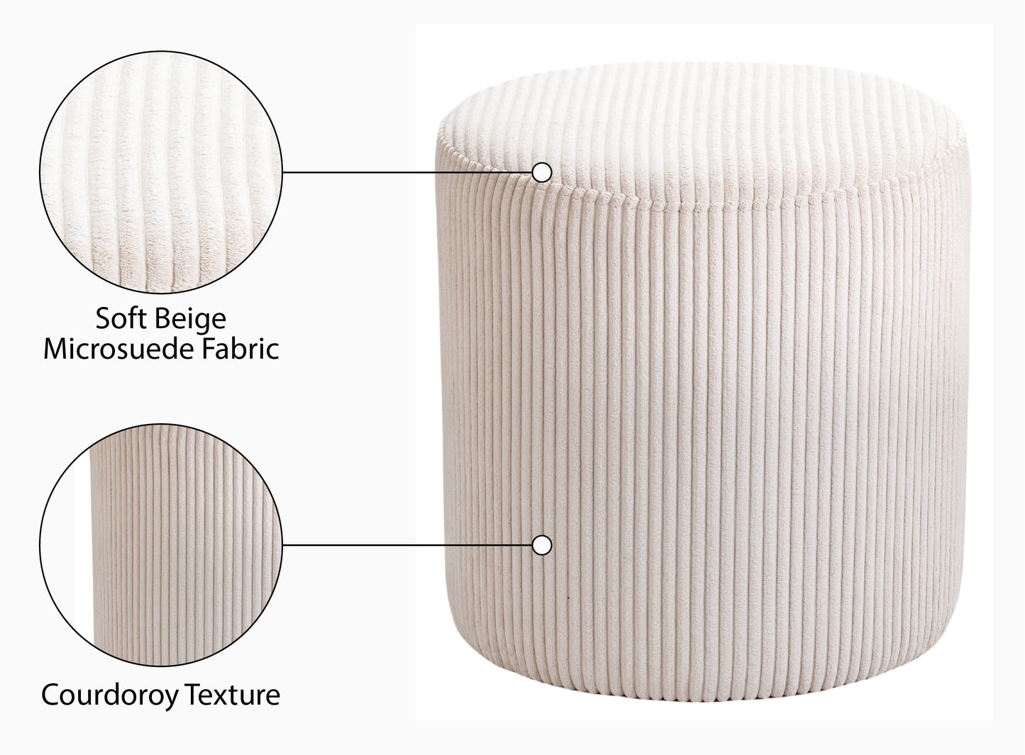 serafina beige microsuede fabric ottoman/stool beige