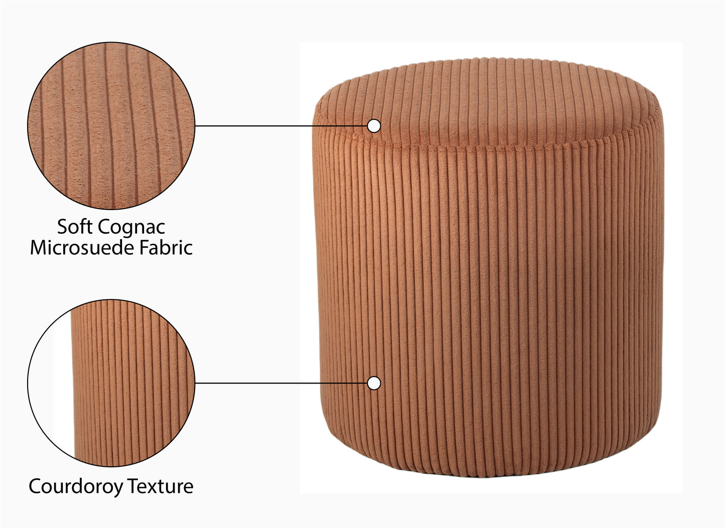 casa cognac microsuede fabric ottoman/stool