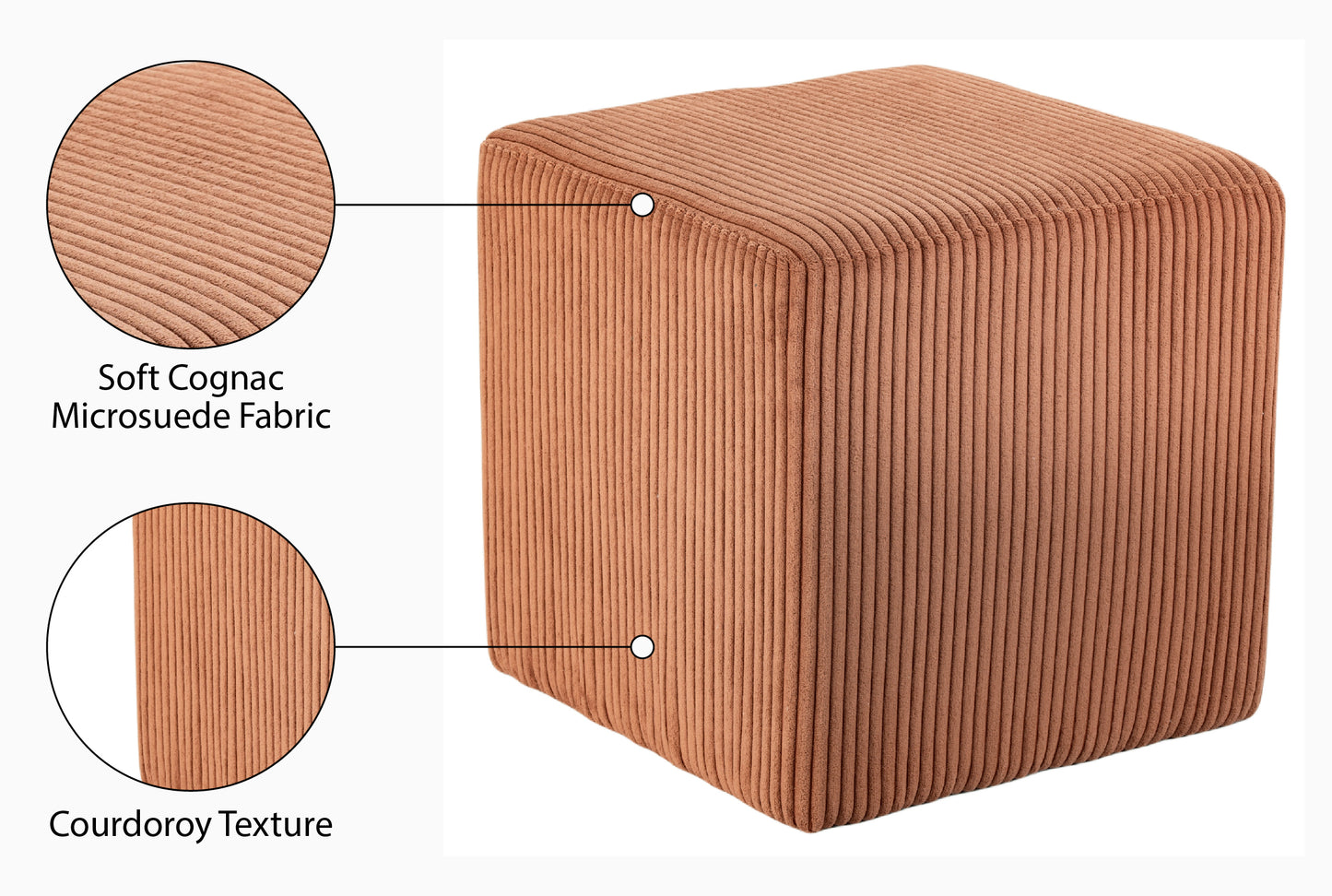 serafina cognac microsuede fabric ottoman/stool cognac