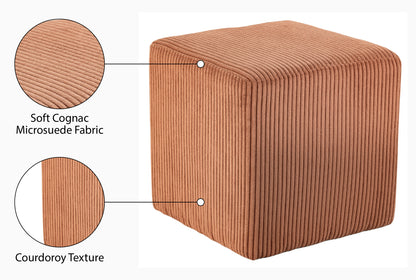 Serafina Cognac Microsuede Fabric Ottoman/Stool Cognac