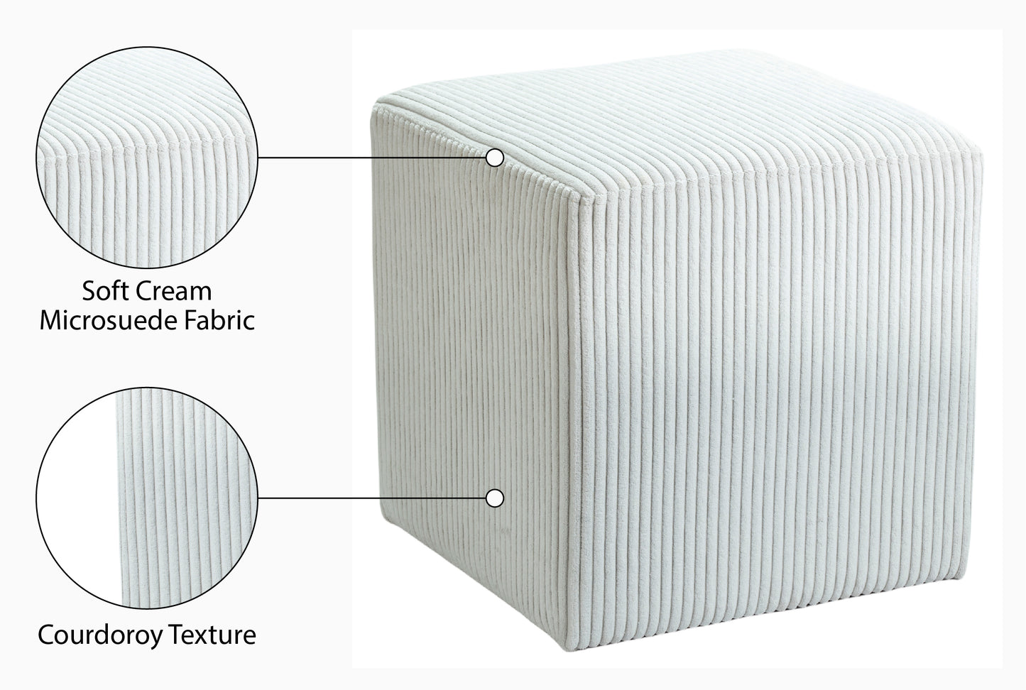 serafina cream microsuede fabric ottoman/stool cream