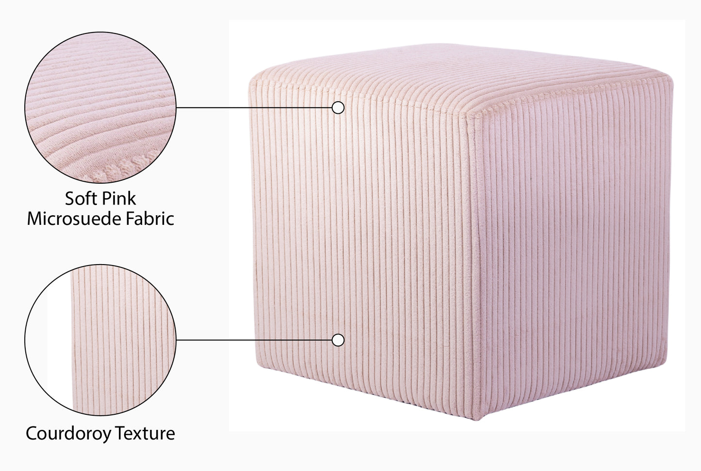 serafina pink microsuede fabric ottoman/stool pink