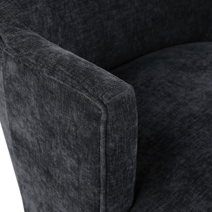 Belinda Black Chenille Fabric Swivel Accent Chair Black