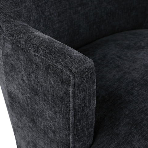 Belinda Black Chenille Fabric Swivel Accent Chair Black