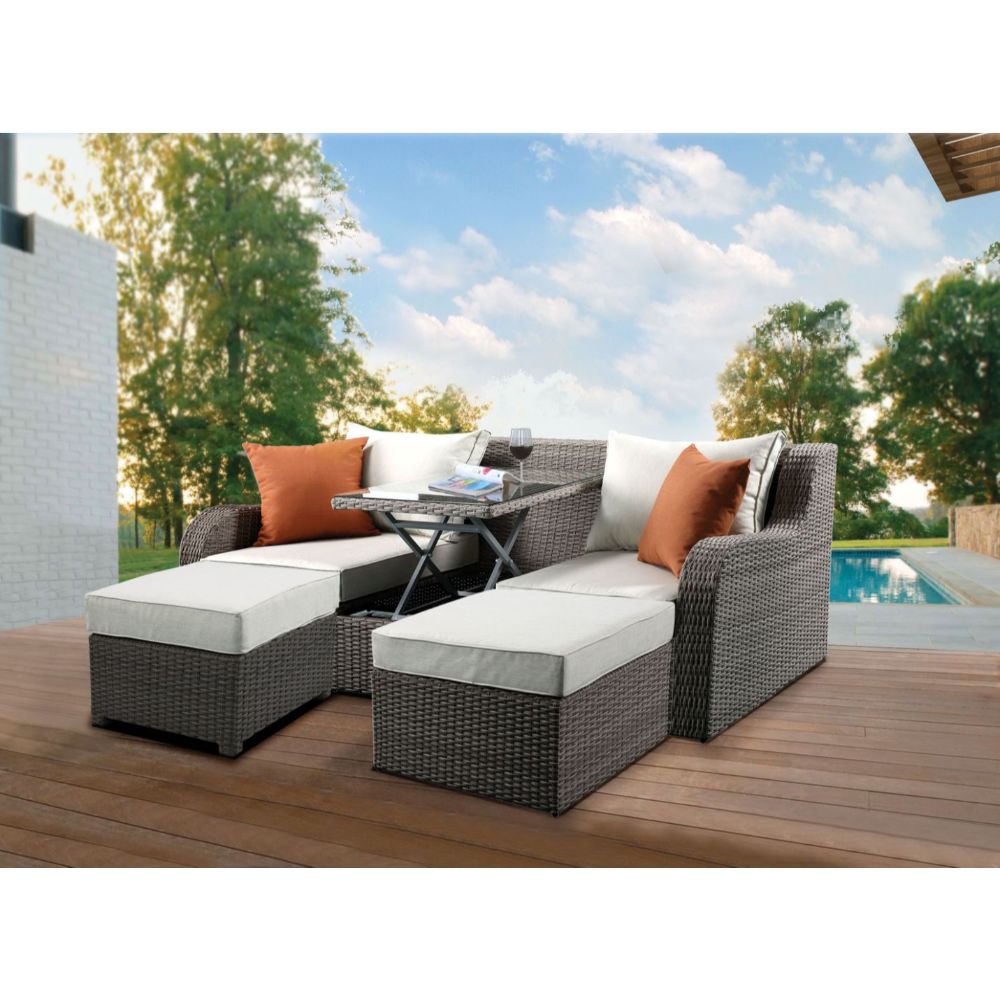 PATIO SOFA W/2 PILLOWS & 2 OTTOMANS