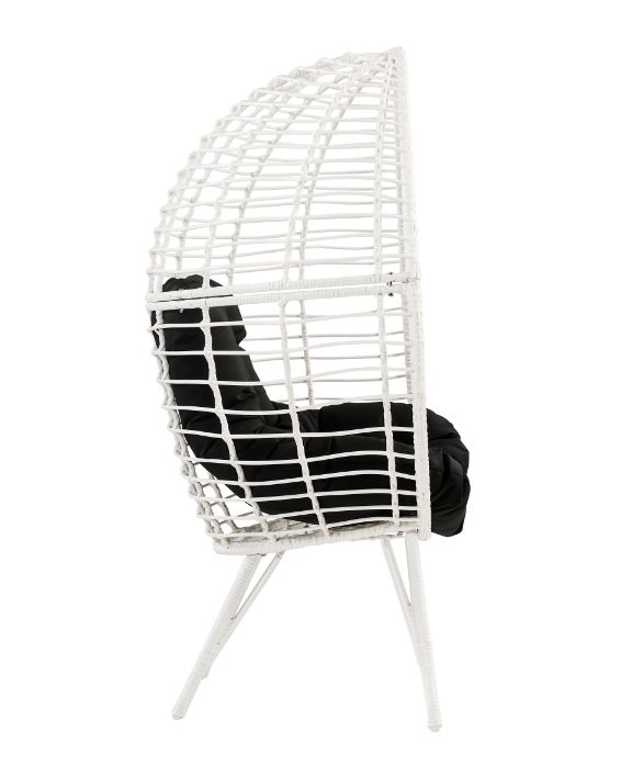 camila patio lounge chair, black fabric & white wicker