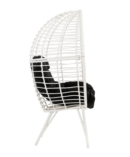 Camila Patio Lounge Chair, Black Fabric & White Wicker