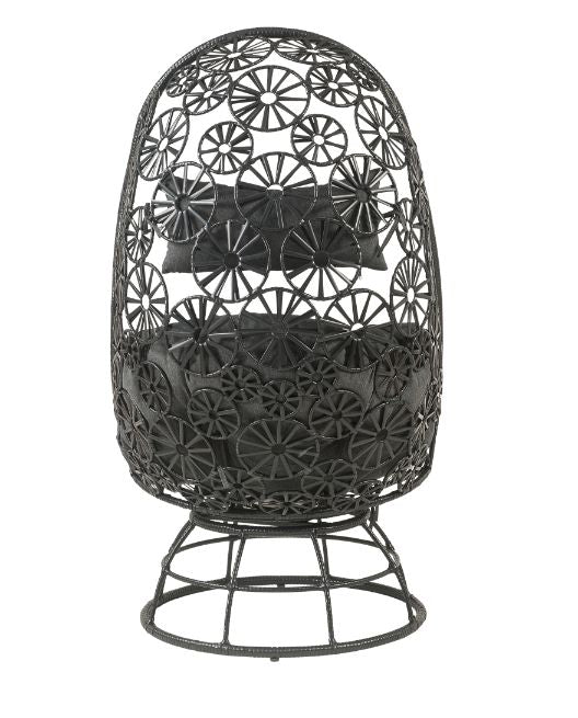canzi patio lounge chair & side table, clear glass, charcoal fabric & black wicker
