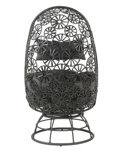 Canzi Patio Lounge Chair & Side Table, Clear Glass, Charcoal Fabric & Black Wicker