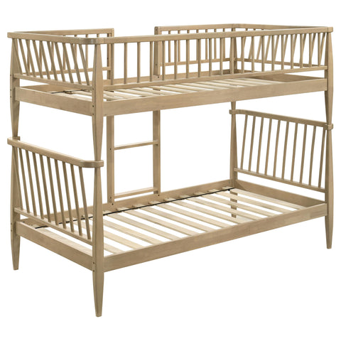 Hewitt Windsor Twin Over Twin Wood Bunk Bed with Ladder Almond