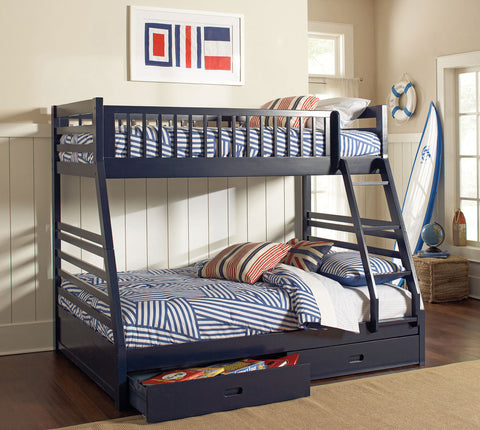 Nala 2-drawer Wood Twin Over Full Bunk Bed Navy BlueNavy Blue