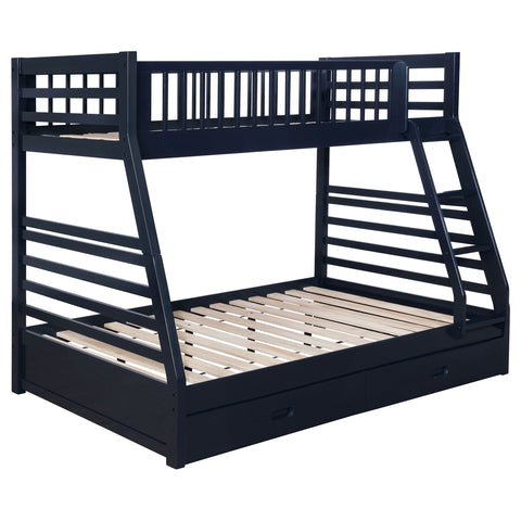 Nala 2-drawer Wood Twin Over Full Bunk Bed Navy BlueNavy Blue