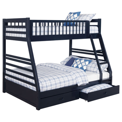 Nala 2-drawer Wood Twin Over Full Bunk Bed Navy BlueNavy Blue