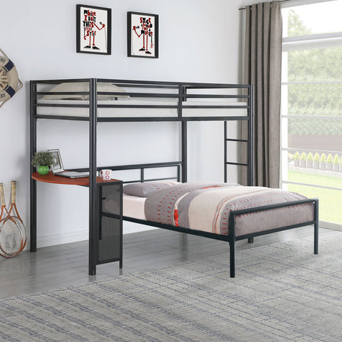 Arlette Twin Over Twin Workstation Loft Bed Set GunmetalGunmetal