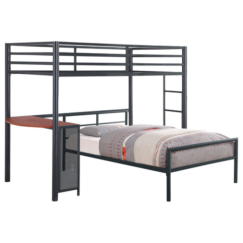Arlette Twin Over Twin Workstation Loft Bed Set GunmetalGunmetal