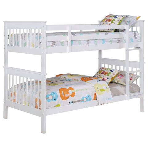 Armstrong Wood Twin Over Twin Bunk Bed with Mattress White