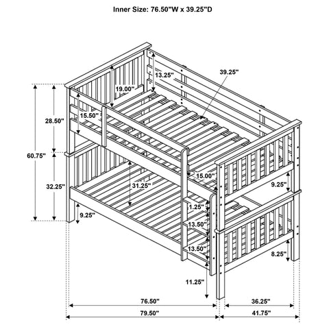 Armstrong Wood Twin Over Twin Bunk Bed with Mattress White