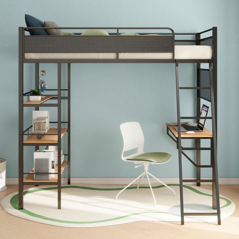 Hamilton Metal Twin Workstation Loft Bed with Desk Matte Black