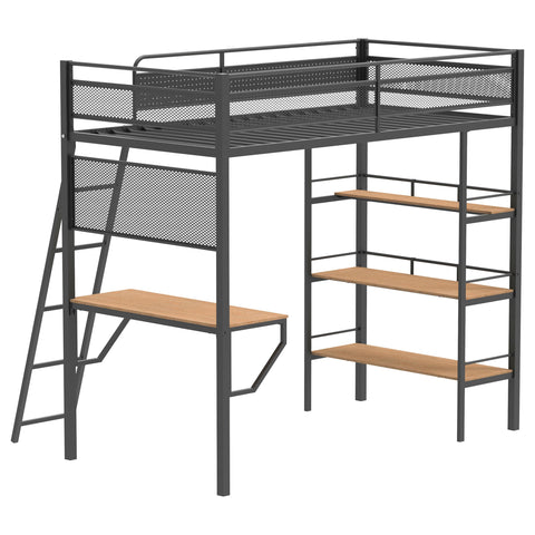 Hamilton Metal Twin Workstation Loft Bed with Desk Matte Black