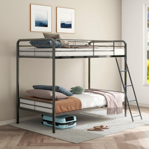 Valle Twin-Over-Twin Steel Bunk Bed with Angled Ladder Glossy Black