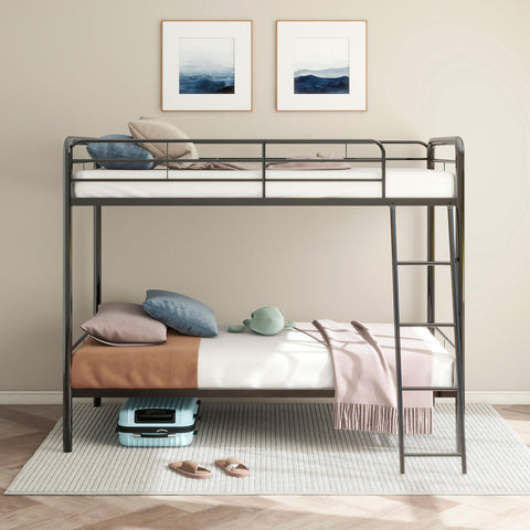 Valle Twin-Over-Twin Steel Bunk Bed with Angled Ladder Glossy Black