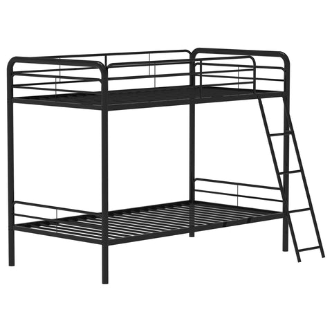 Valle Twin-Over-Twin Steel Bunk Bed with Angled Ladder Glossy Black