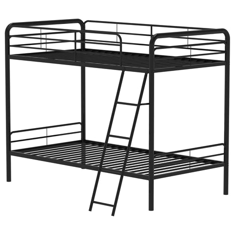 Valle Twin-Over-Twin Steel Bunk Bed with Angled Ladder Glossy Black