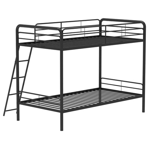 Valle Twin-Over-Twin Steel Bunk Bed with Angled Ladder Glossy Black