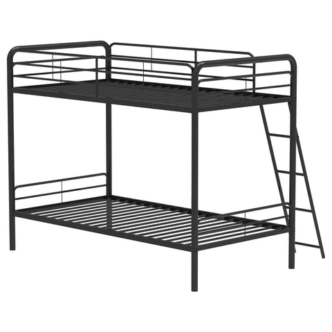 Valle Twin-Over-Twin Steel Bunk Bed with Angled Ladder Glossy Black
