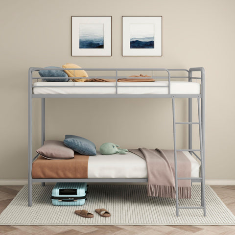 Valle Twin-Over-Twin Steel Bunk Bed with Angled Ladder Glossy Silver