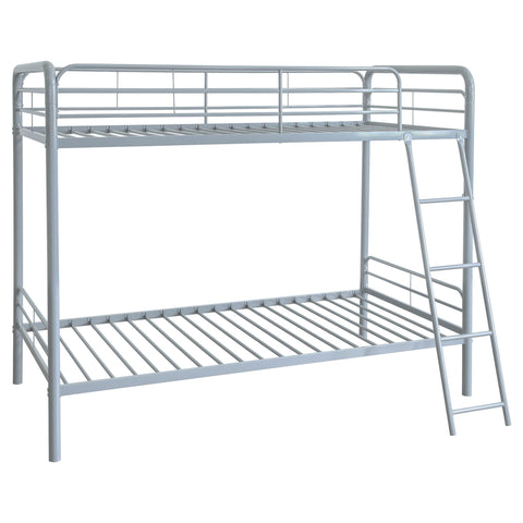 Valle Twin-Over-Twin Steel Bunk Bed with Angled Ladder Glossy Silver