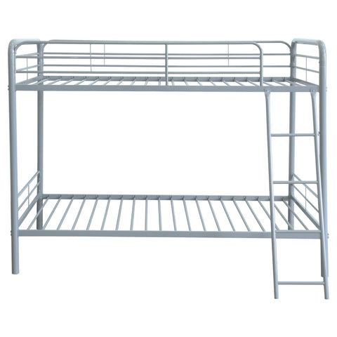 Valle Twin-Over-Twin Steel Bunk Bed with Angled Ladder Glossy Silver