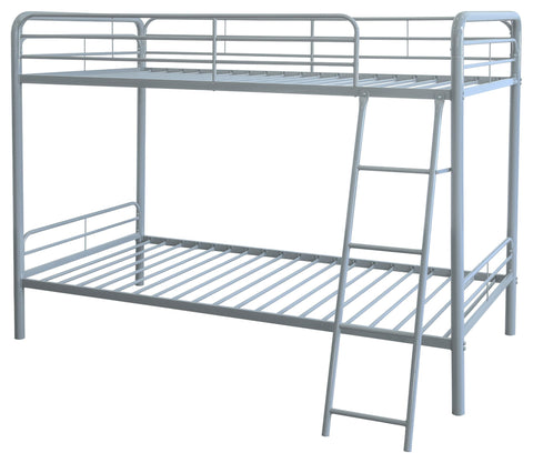 Valle Twin-Over-Twin Steel Bunk Bed with Angled Ladder Glossy Silver