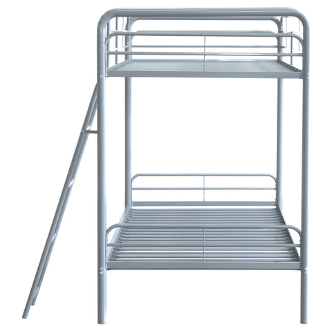 Valle Twin-Over-Twin Steel Bunk Bed with Angled Ladder Glossy Silver