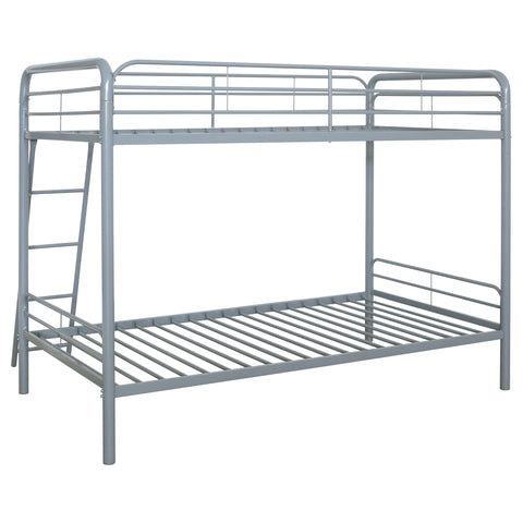 Valle Twin-Over-Twin Steel Bunk Bed with Angled Ladder Glossy Silver