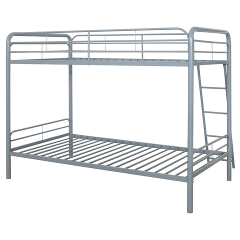 Valle Twin-Over-Twin Steel Bunk Bed with Angled Ladder Glossy Silver