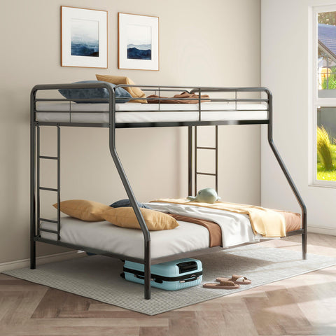 Valle Twin-Over-Full Steel Bunk Bed with Dual Ladders Glossy Black