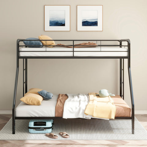 Valle Twin-Over-Full Steel Bunk Bed with Dual Ladders Glossy Black