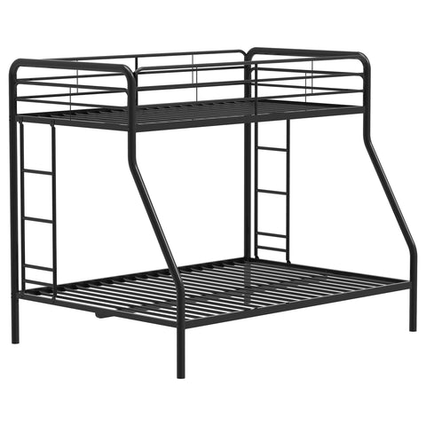 Valle Twin-Over-Full Steel Bunk Bed with Dual Ladders Glossy Black