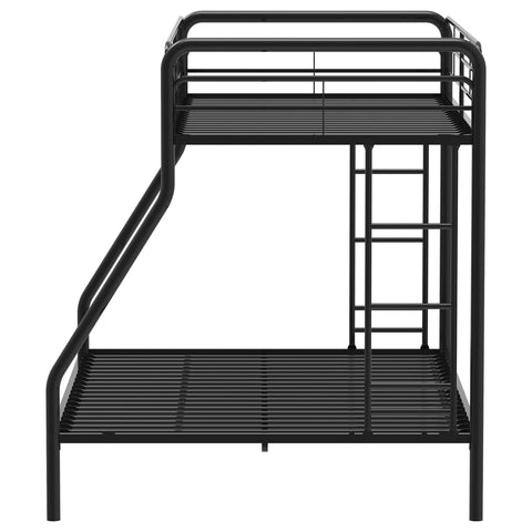 Valle Twin-Over-Full Steel Bunk Bed with Dual Ladders Glossy Black