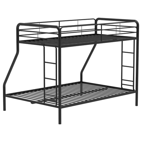 Valle Twin-Over-Full Steel Bunk Bed with Dual Ladders Glossy Black