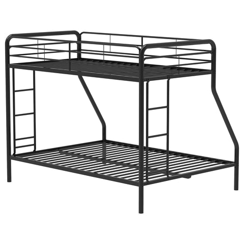 Valle Twin-Over-Full Steel Bunk Bed with Dual Ladders Glossy Black
