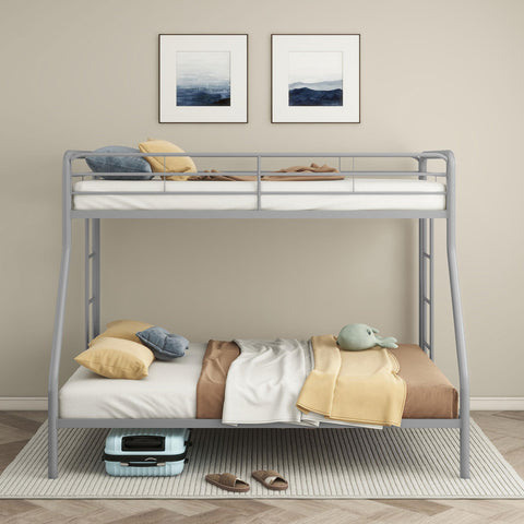 Valle Twin-Over-Full Steel Bunk Bed with Dual Ladders Glossy Silver