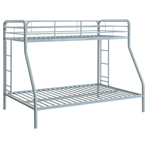 Valle Twin-Over-Full Steel Bunk Bed with Dual Ladders Glossy Silver