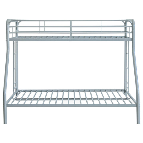 Valle Twin-Over-Full Steel Bunk Bed with Dual Ladders Glossy Silver