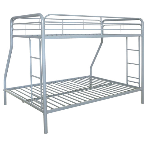 Valle Twin-Over-Full Steel Bunk Bed with Dual Ladders Glossy Silver