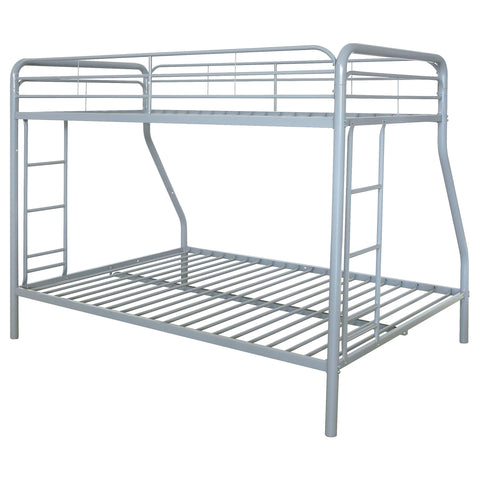 Valle Twin-Over-Full Steel Bunk Bed with Dual Ladders Glossy Silver