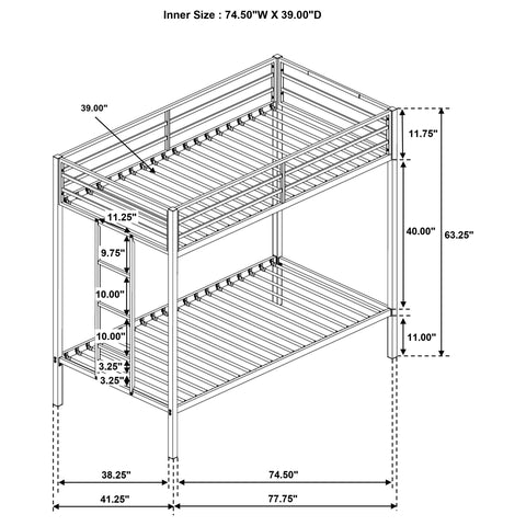 Grant Twin-Over-Twin Steel Bunk Bed with Ladder Matte White